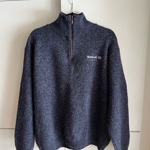 Reebok Men's Dark Blue Zip-Up Sweater 100% Wool Made in Portugal
